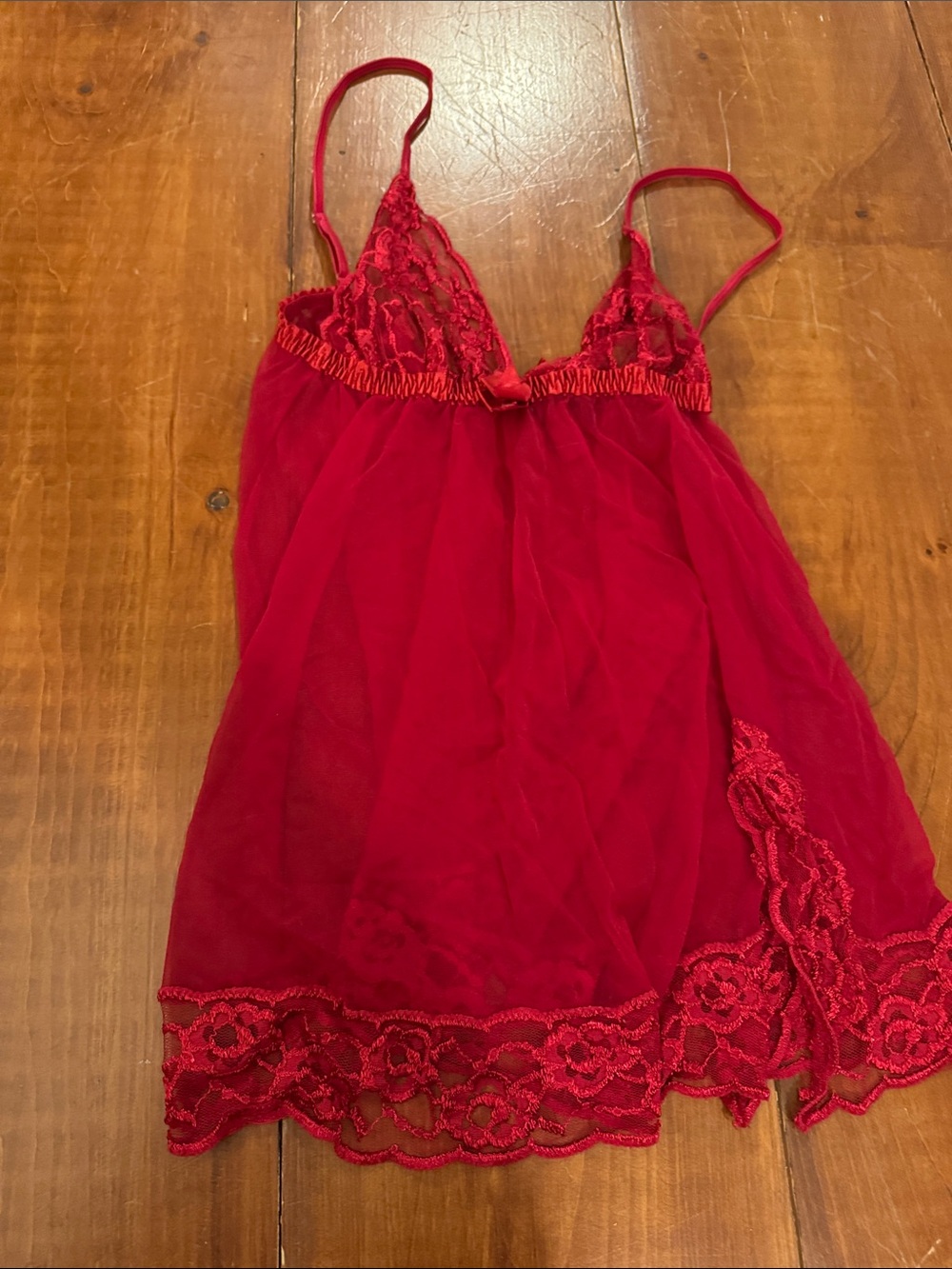 Frederick's of Hollywood Red Lace & Mesh Babydoll Chemise
